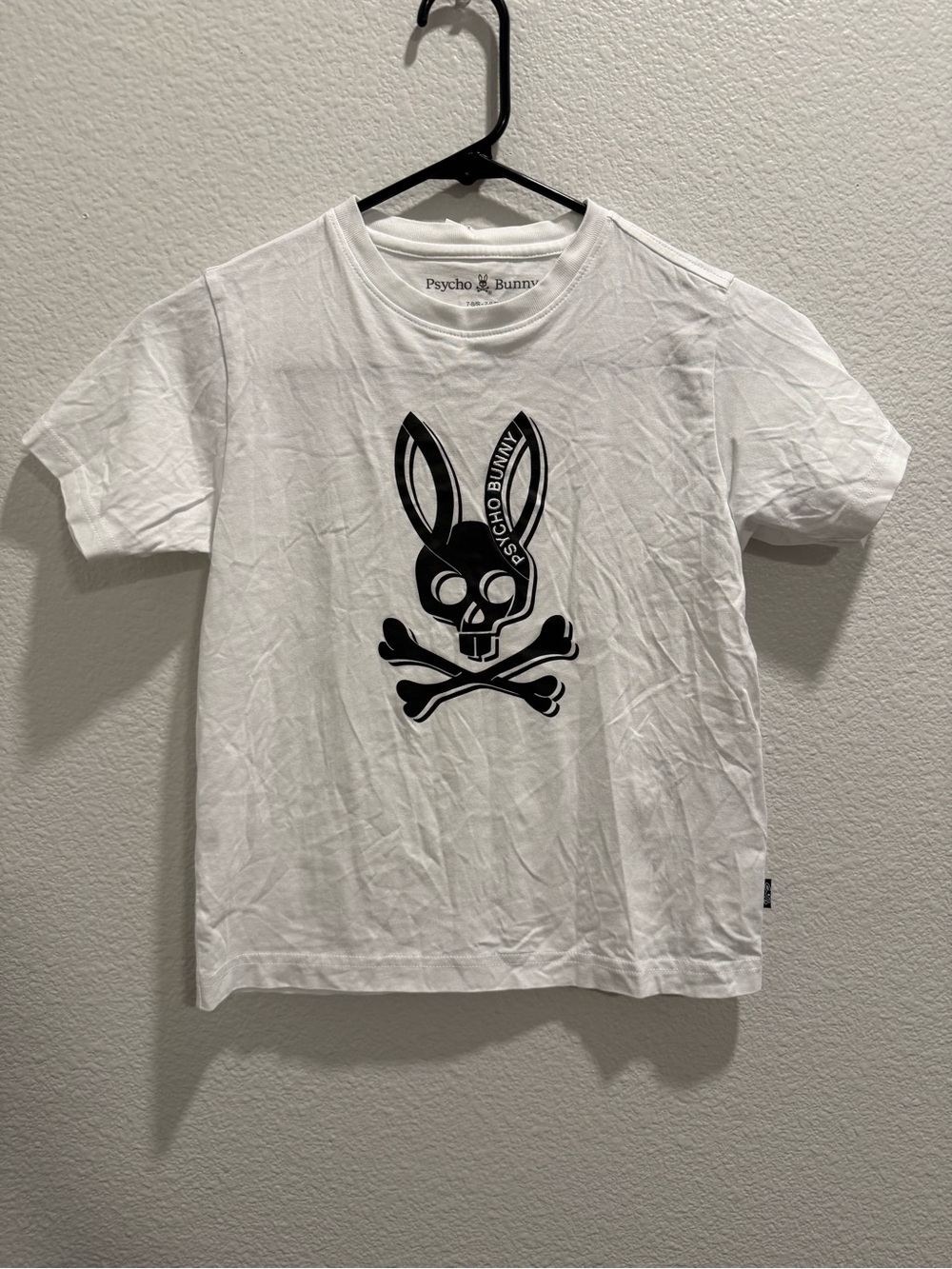 Psycho Bunny White Tee with Black Skull-and-Bunny Graphic